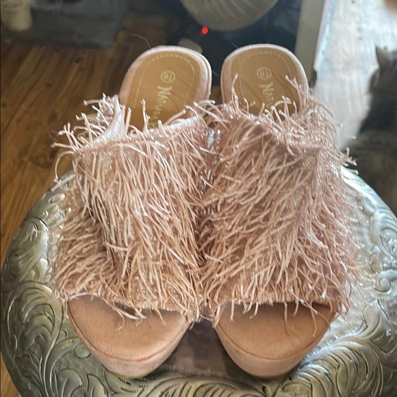 Nature Breeze Pink Wedges with Fringe Accent - Picture 2 of 4